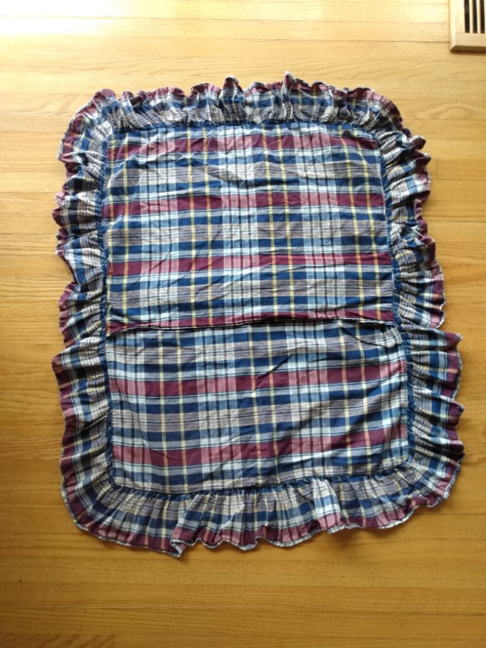 Vintage Ralph Lauren Polo Pillow Sham Madras Plaid Chambray Ruffle - Picture 6 of 14